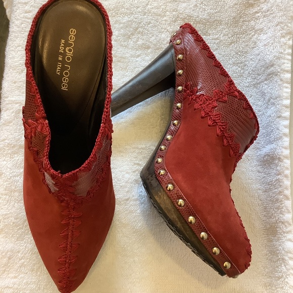 Sergio Rossi Red Embellished suede mules - Picture 7 of 11